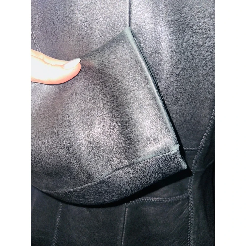 Avanti New York Black Leather Blazer Jacket Whipstitch 3 Button Womens M A6